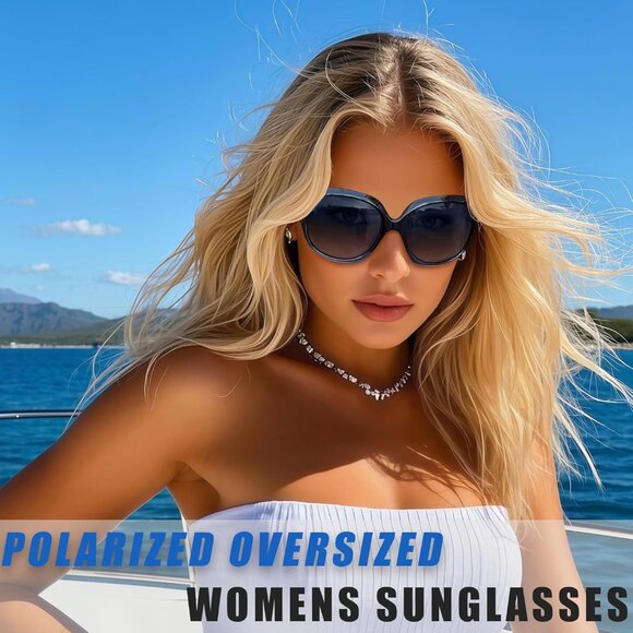 Women\'s Blue/Black Gradient Trendy Polarized Driving Sun Glasses UV Protective main image 2